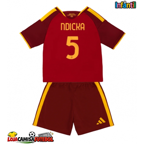 Camisa de Futebol AS Roma Evan Ndicka #5 Equipamento Principal Infantil 2026-27 Manga Curta (+ Calças curtas)